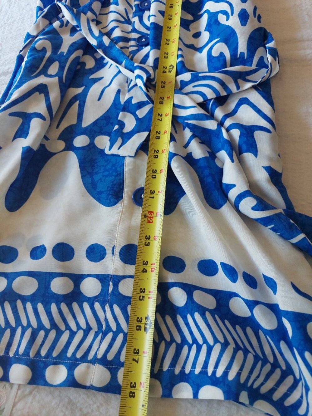 Carré Noir Women's Sz S Shirt Dress Blue Belted White Tropical pattern - Picture 7 of 10